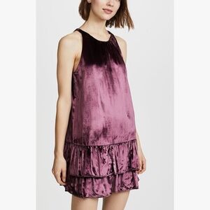 MILLY Kiki burgundy velvet swing high neck mini dress